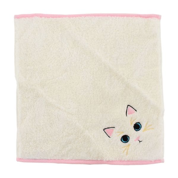 タオルハンカチ　ニャンコシリーズ うちの子毛並み　白猫