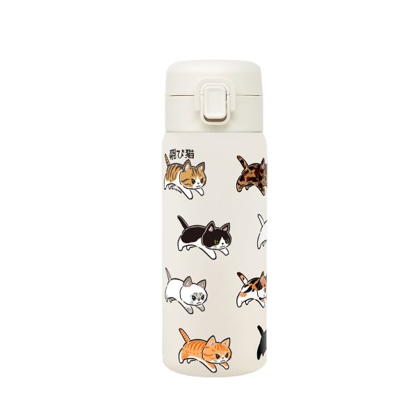 【ICEBEANS】ステンレスワンプッシュボトル350ml　飛び猫