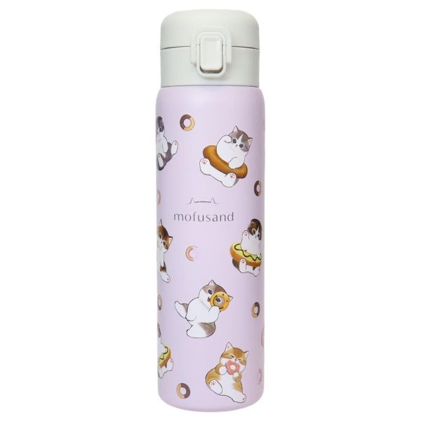 【mofusand】ステンレスワンプッシュボトル480ml　ドーナツにゃん総柄