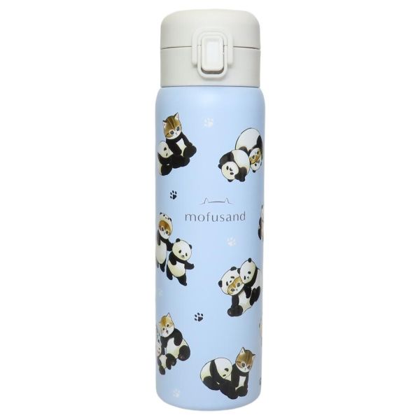 【mofusand】ステンレスワンプッシュボトル480ml　パンダにゃん総柄